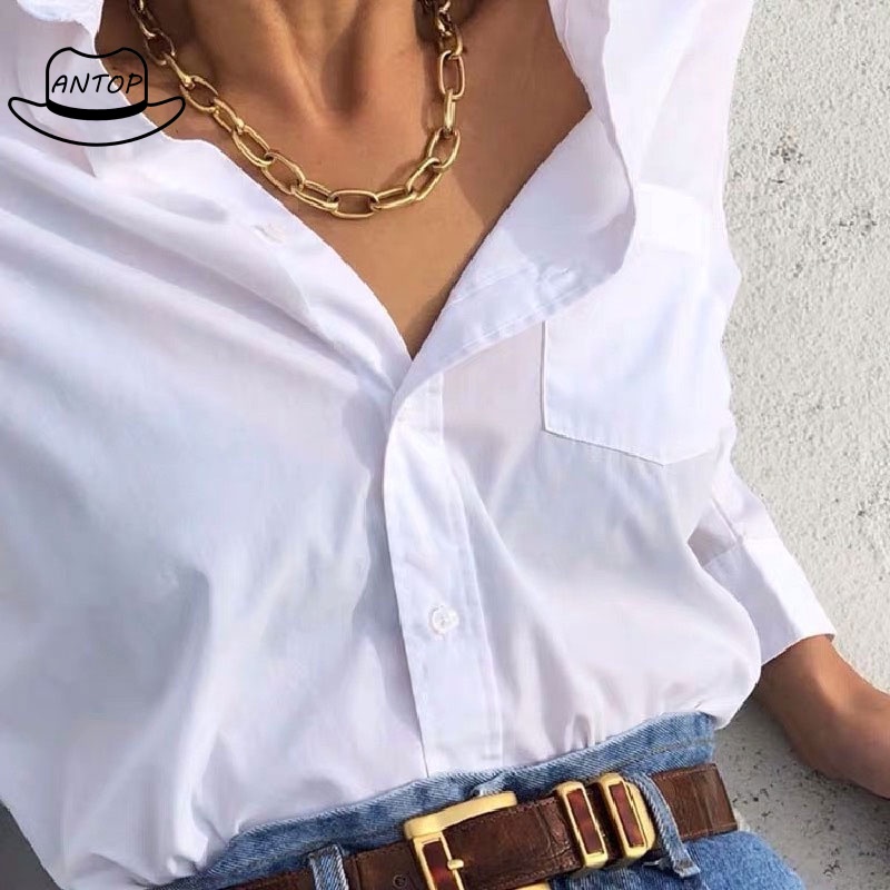 Kalung Rantai Tebal Besar Bahan Aluminum Warna Emas Gaya Punk Hip Hop Untuk Wanita ANTOP