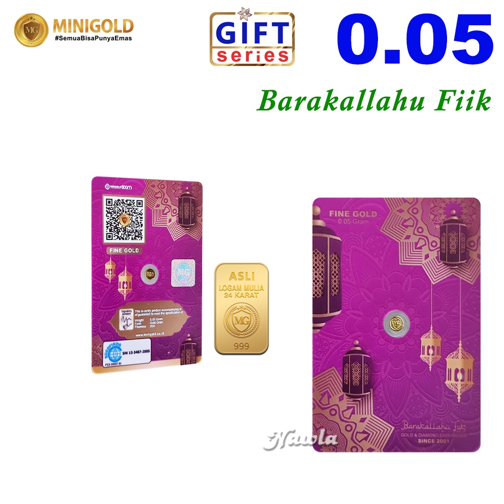 Minigold Gift Series 0.05 gr Barakallahu FIIK Asli Logam Mulia Emas 24 Karat Gift Card Hadiah Ucapan Selamat