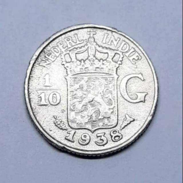 Uang Koin Kuno Netherland Indie 1/10 Gulden 1938 Wilhelmina ERROR COIN Over Weight