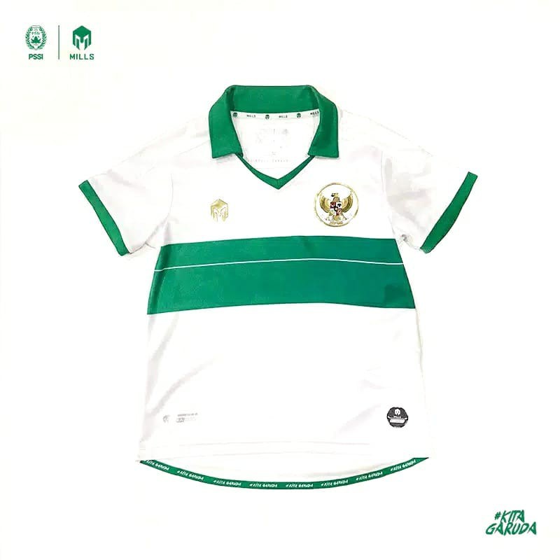 MILLS Timnas Indonesia Jersey Away Boys Player Issue 24018GR &amp; 25018GR White Green