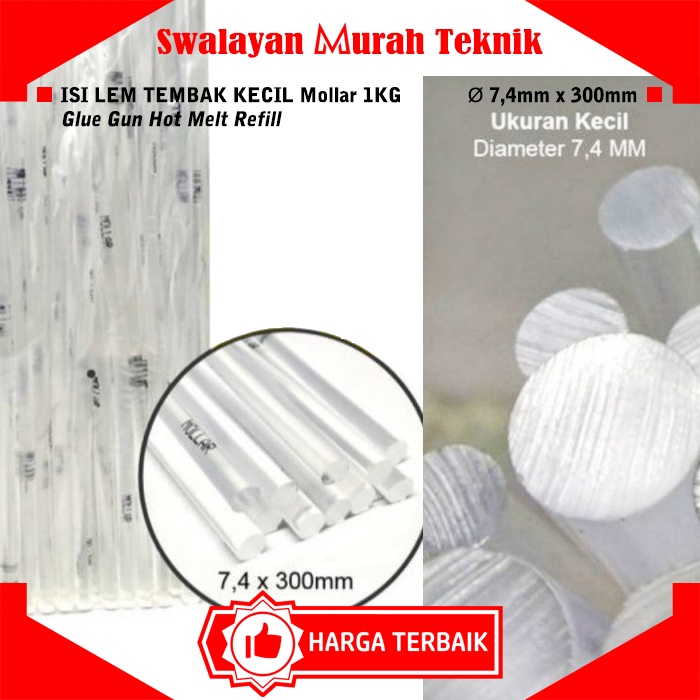 

Refill (per 1Kg) Isi Lem Tembak Batangan Kecil MOLLAR 7mmx30cm 1KG Glue Stick Hotmelt