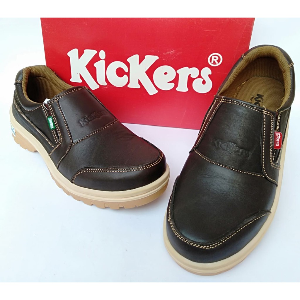 Sepatu kulit kickers pria casual asli original santai kasual slip on tanpa tali terbarumurahselopCOD