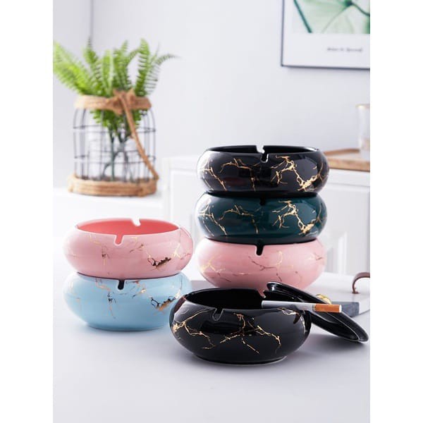 Premiere Home Marble Ashtray / Tempat Asbak Abu Rokok Keramik Marble Marbel Marmer - White