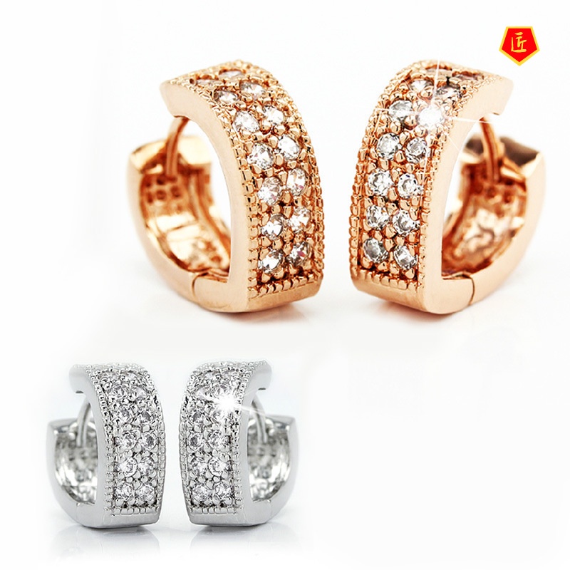 [Ready Stock]Silver Stud Earrings Cute Double Row Diamond V-Shaped