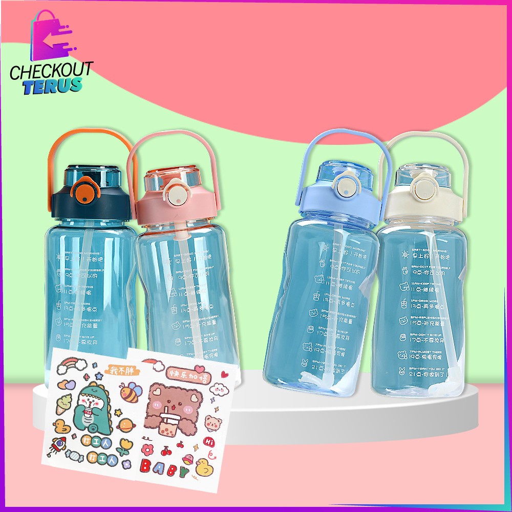 CT C304 C305 Botol Minum Motivasi 2 Liter BPA FREE Botol Jumbo 2000ml Botol Air Minum Dengan Sedotan Dewasa Food Grade