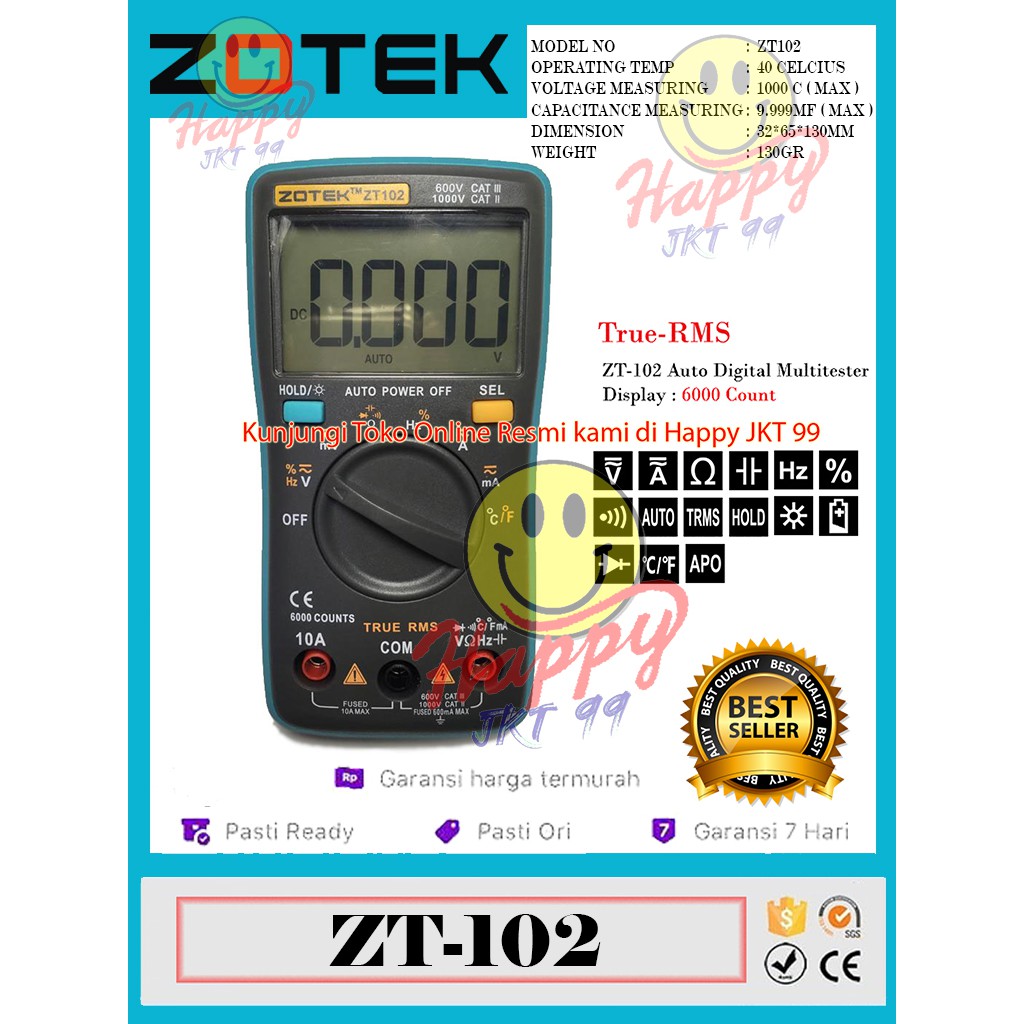 [ HAPPY JKT 99 ] ORIGINAL AVOMETER DIGITAL ZOTEK ZT102 MULTITESTER DIGITAL ZT 102