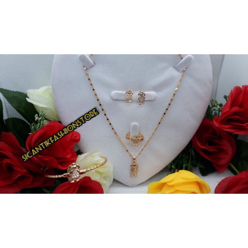 (PROMO) KALUNG ANAK-ANAK TITANIUM WANITA SATU PAKET /ANTING/GELANG/KALUNG/CINCIN/ANTI KARAT