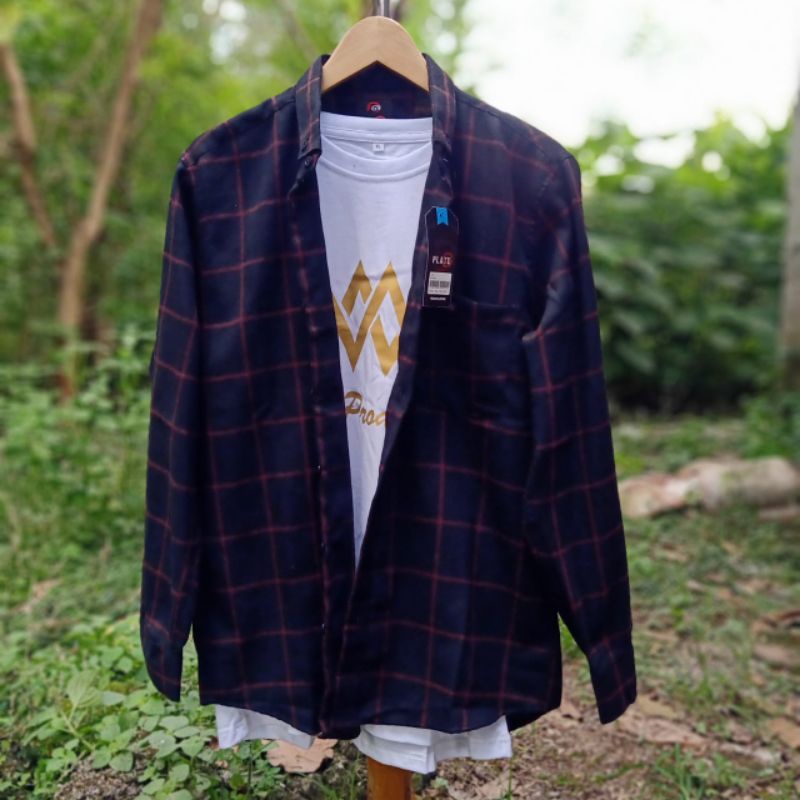 kemeja wanita kemeja flanel wanita flanel wanita kemeja kotak-kotak wanita flanel-Garis putih