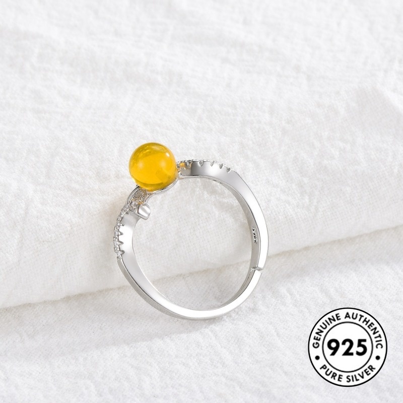 Cincin Berlian Amber Bahan S925 Silver Gaya Vintage