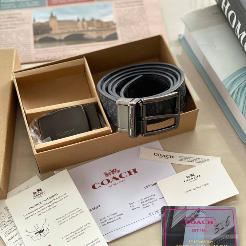 COACHH MEN BELT IKAT PINGGANG SABUK GIFTSET FREE BOX PAPERBAG PREMIUM QUALITY