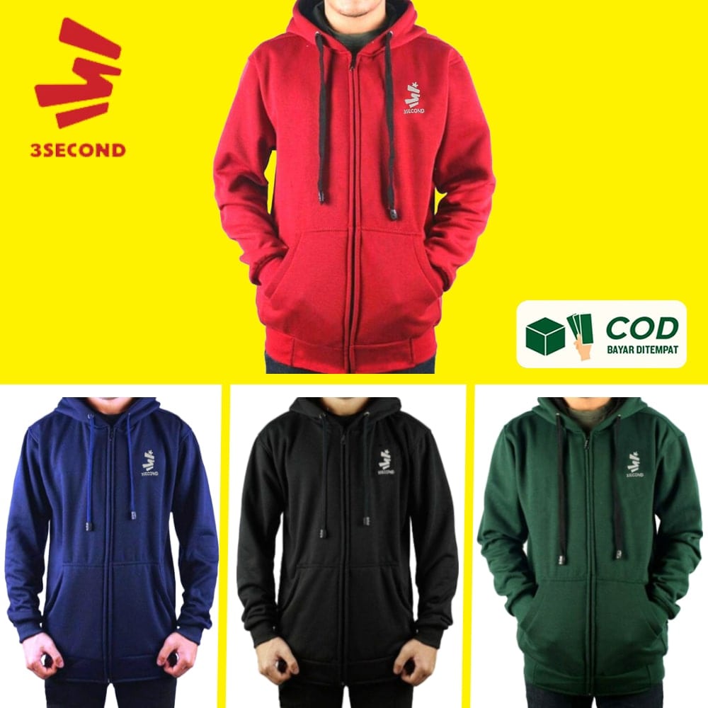 Jaket Hoodie 3SECOND ZIPPER  Wanita Pria Jacket Jemper Fleece Tebal Premium | jaket Atasan Murah hod