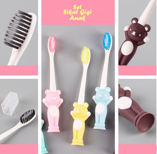 Sikat gigi anak BEAR  1 set isi 4 beda warna ok  good quality