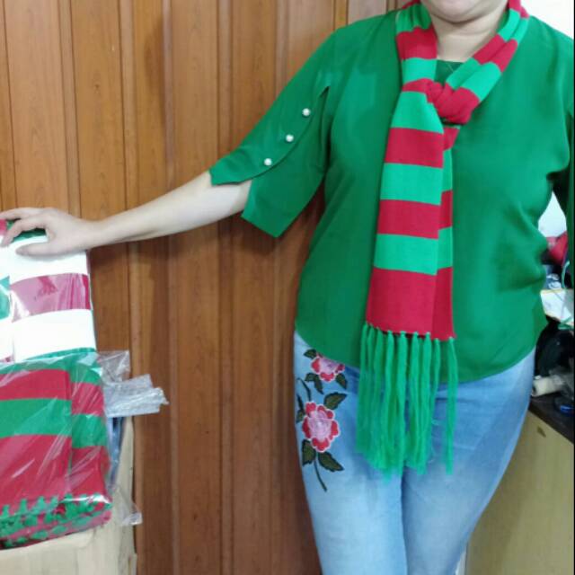 Syal Syall Shawl Merah Hijau Besar Natal