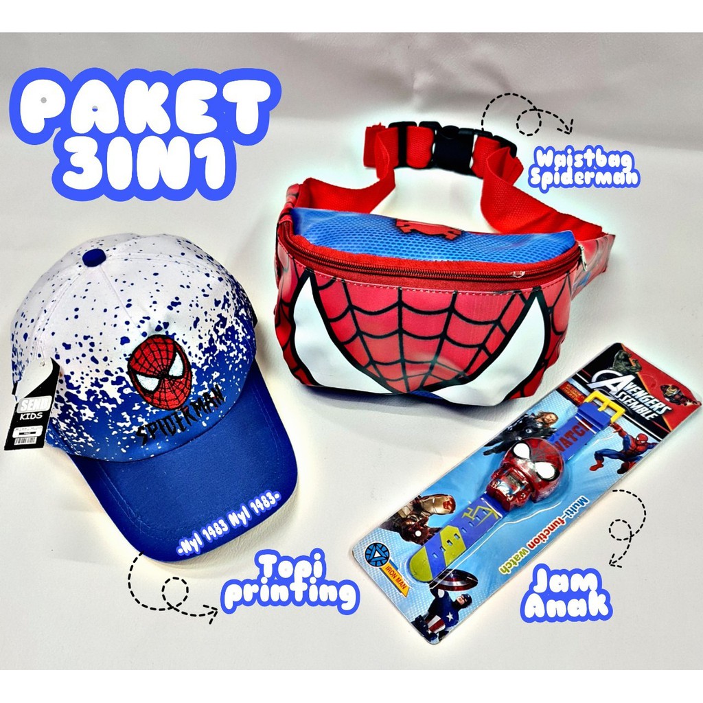 PROMO PAKET HEMAT ANAK LAKI-LAKI WAISBAGT -- TOPI PRINTING -- JAM LED