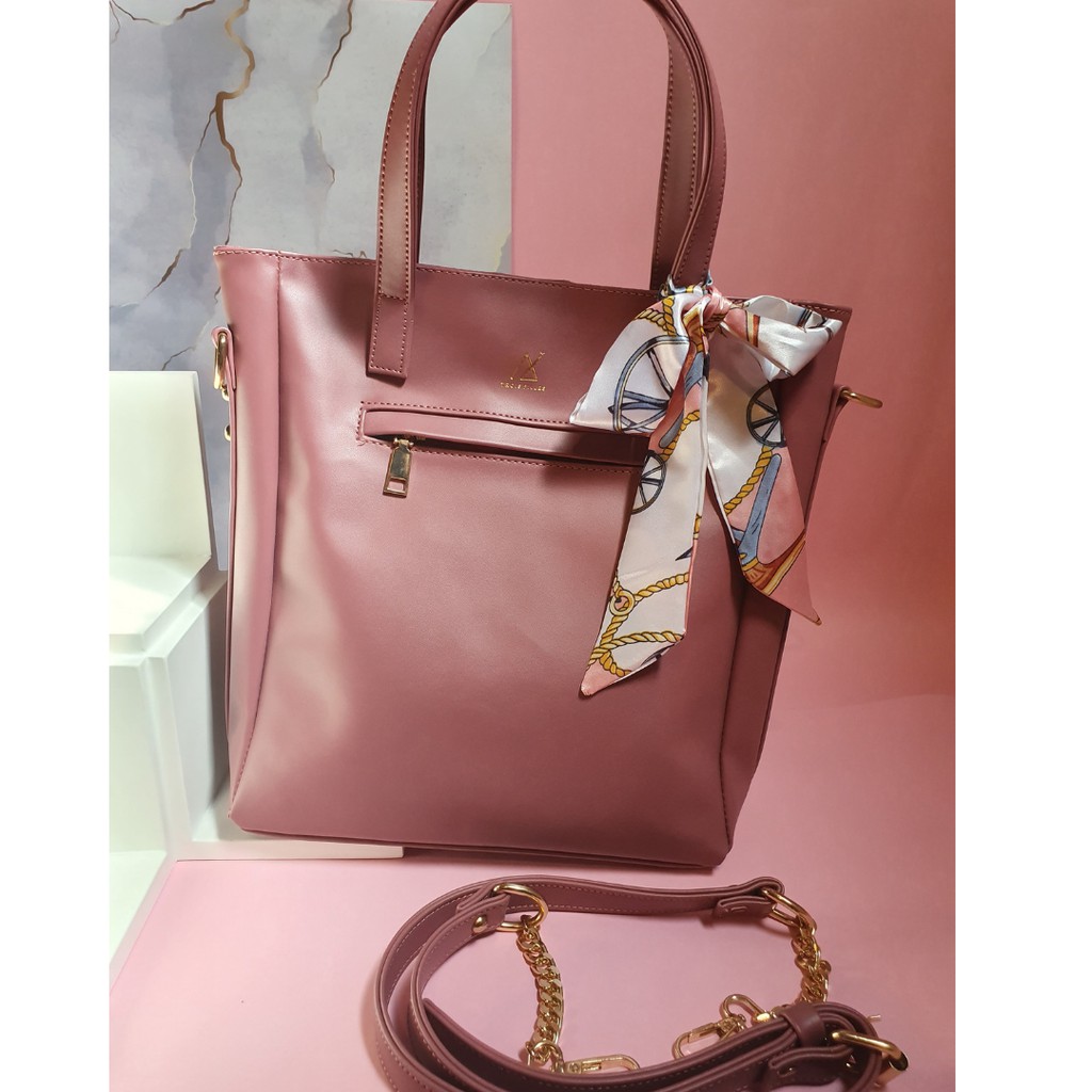 Trois Filles - Gabriella Tote Bag in Mauve/ tas kuliah/ kantor/ formal/ casual