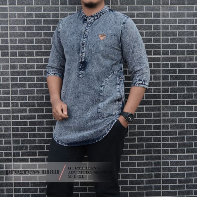 BAJU KOKO KURTA PRIA JEANS PREMIUM ORIGINAL PROGRESSMAN MURAH