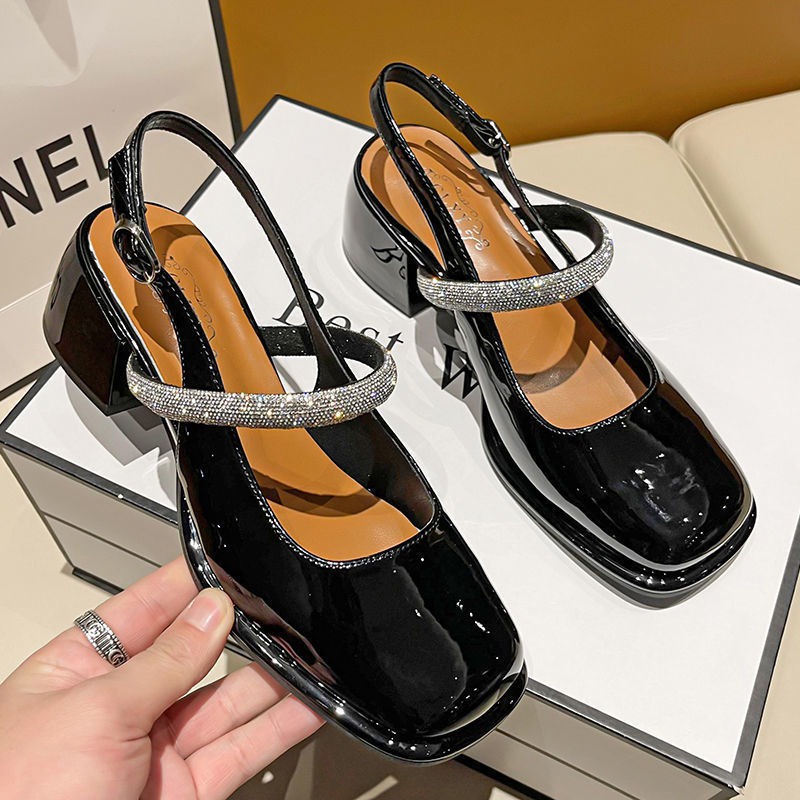 FD Sepatu Wanita Tali Belakang Marry Jane Shoes Hak tahu Tebal Korean Style KI-024