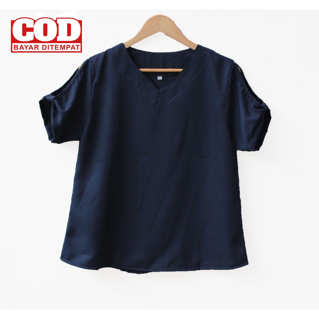 Real Pict - Atasan Jumbo / blus wanita / blouse jumbo Evi Polos size M , L dan XXL ( Real Pict )-6