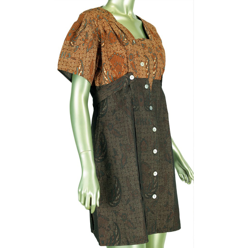 DRESS BATIK LAWASAN TINDIS BENANG EMAS BAJU TERUSAN WANITA SHORT SLEEVE