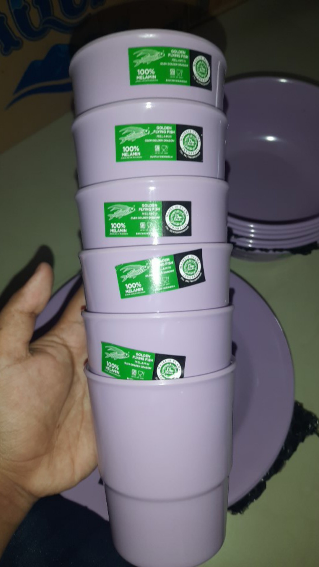 Set Makan Melamin Lilac Piring Mangkok Gelas Ungu Muda Pastel Shabby Chic
