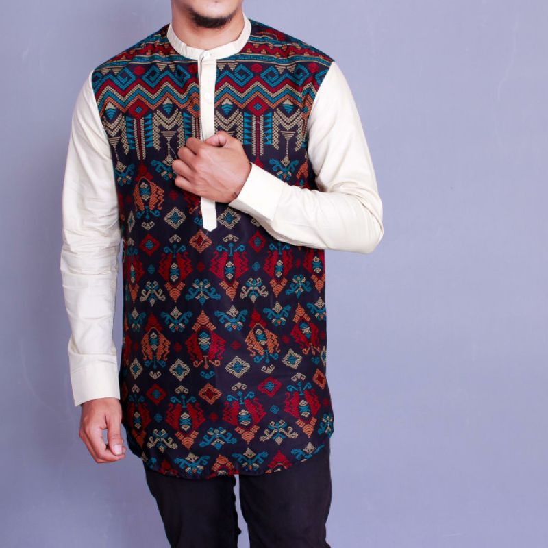 Baju Koko Kurta Batik Songket Pria Islami White
