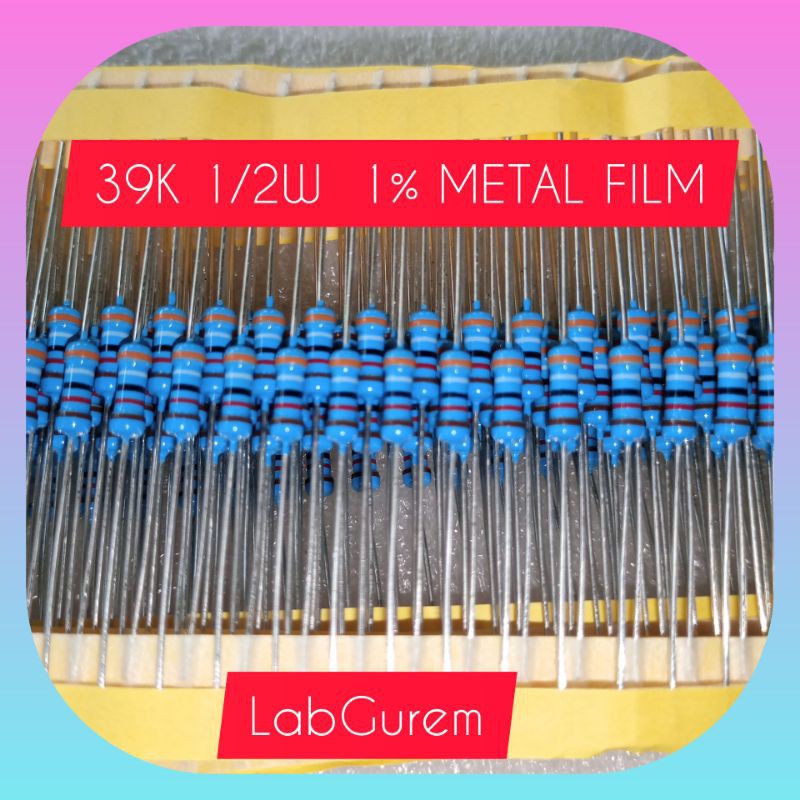 10 Resistor 1/2W 39K Taiwan metal film 1% kaki tembaga