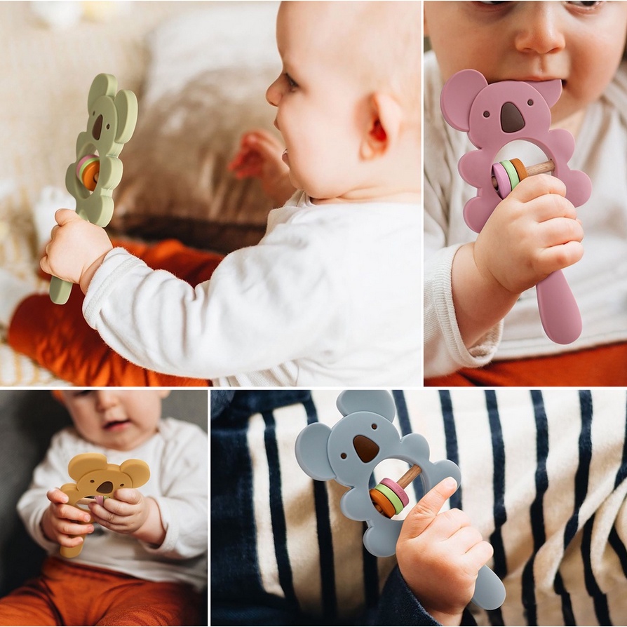 Crumbl Silicone Teether Rattle Stick Toy - Koala Elephant Mainan Toys Gigitan Anak Bayi Silikon Teething Toy