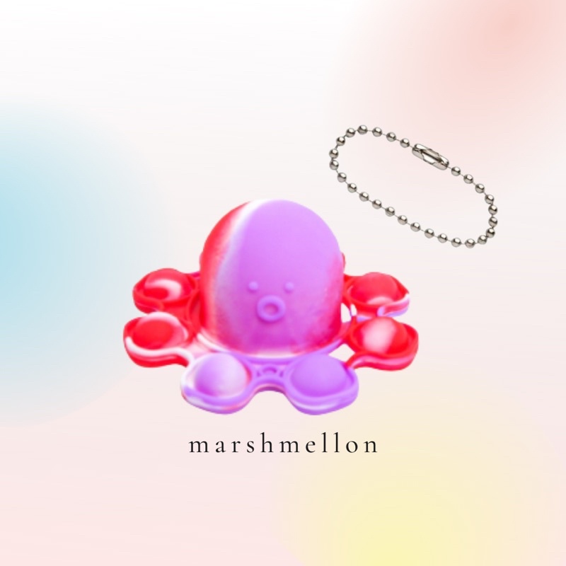 Gantungan Kunci Pop It & Gelang Pop It Pastel Rainbow | Pop It Gurita | Princess Key Chain (Snow White Cinderella Aurora Belle) | Pop It Warna Lilac Pink Tosca Fidget Key Chain Macaron-Gurita Merah