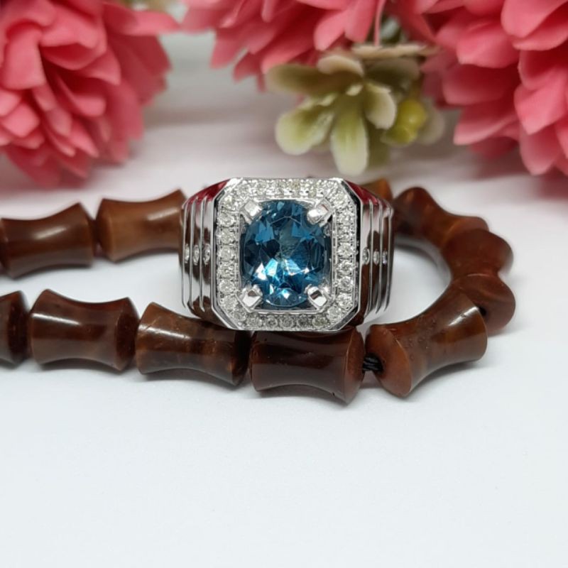 Cincin perak pria batu permata blue topaz