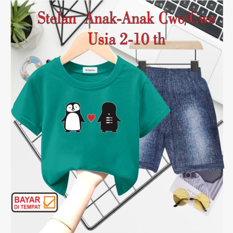 ((IB))SETELAN ANAK2 UNISEX SEMI JEANS/PINGUIN DIGITAL SABLON