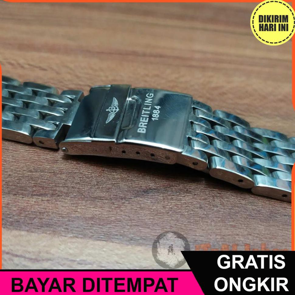 (BAYAR DITEMPAT) OE5766 TALI JAM TANGAN RANTAI BREITLING 1884 24MM CURVED FULL STAINLESS STEEL TALI