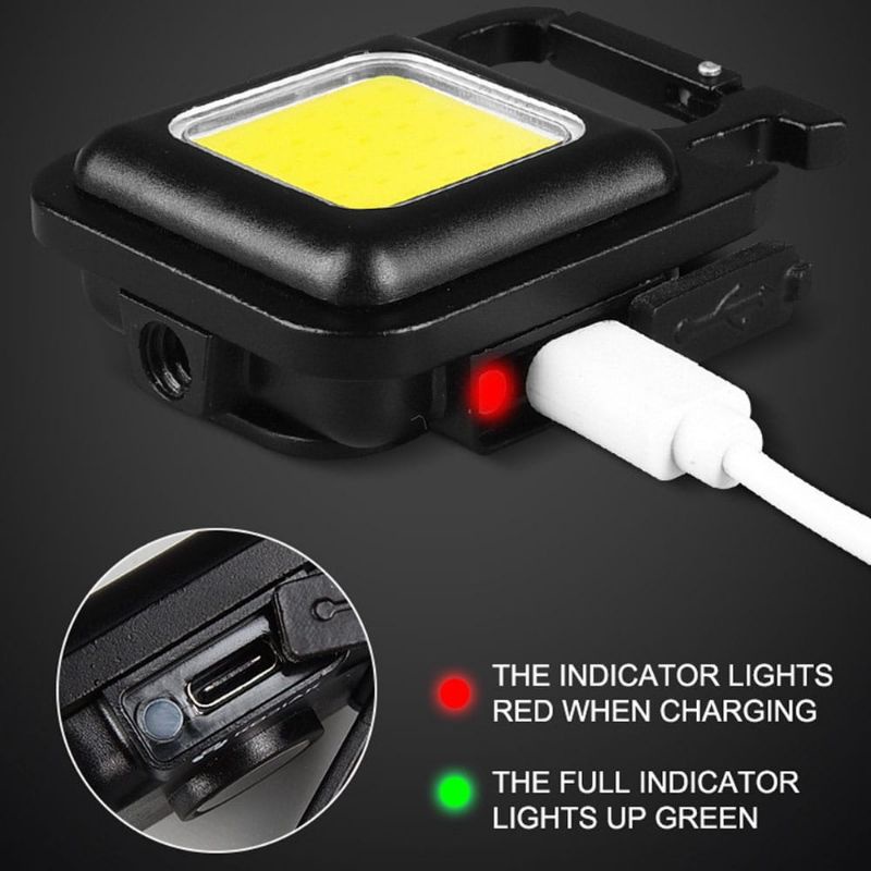 Lampu Senter Led COB Mini USB Charger Model Gantungan Kunci Multifungsi Super Terang