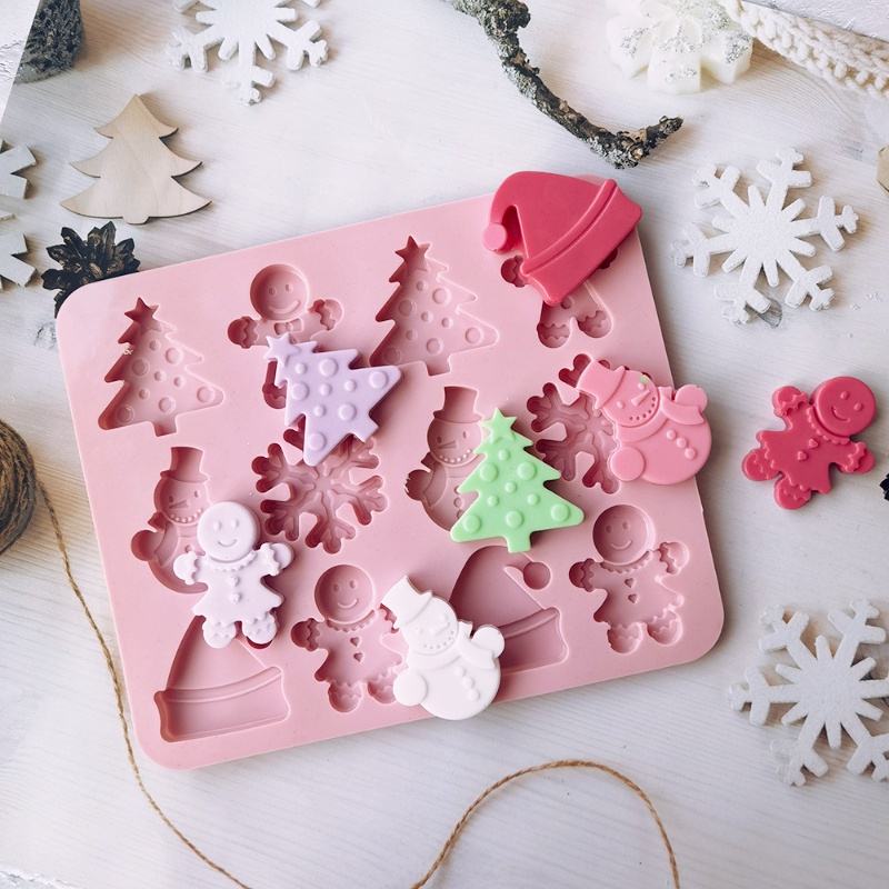 Cetakan Kue / Coklat 12 Lubang Bentuk Snowflake Gingerbread Man Bahan Silikon Untuk Dekorasi Natal