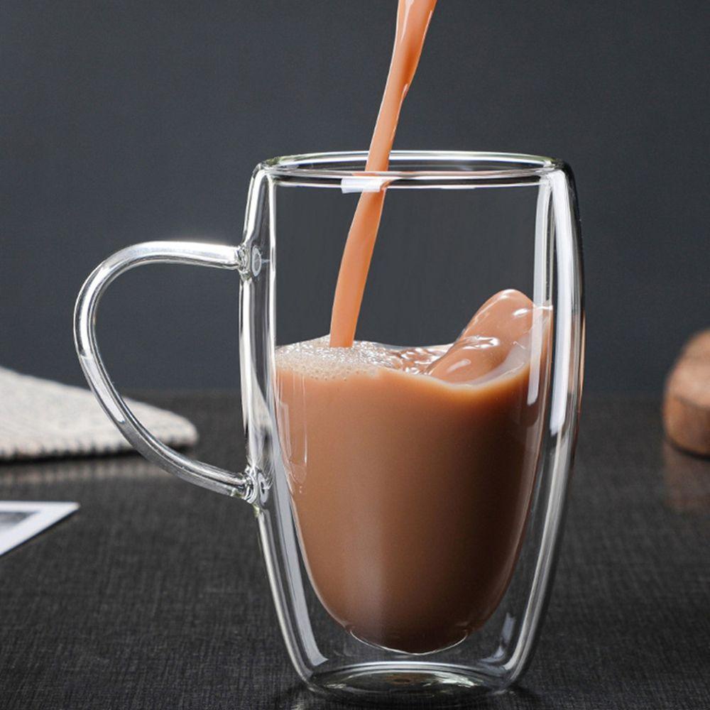 Lanfy Insulated Glass Cup Gelas Tahan Panas Sarapan Dinding Ganda Untuk Jus Susu Perlengkapan Minum Dapur Dengan Pegangan Gelas Cangkir Teh