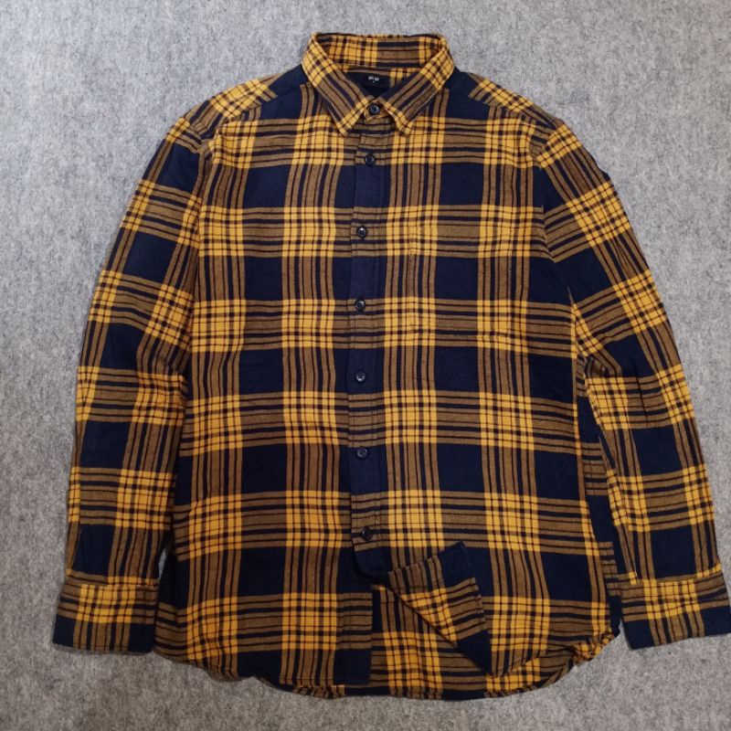 kemeja flannel uniqlo plaid veterano ootd outer casual pria second original murah