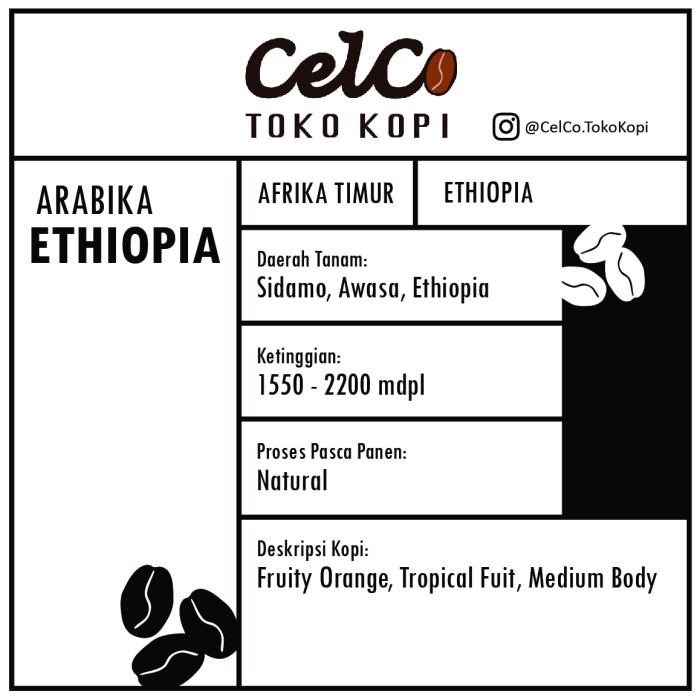 

Kopi Arabika Ethiopia 200gr | by Celco Toko Kopi | Kopi Biji & Bubuk