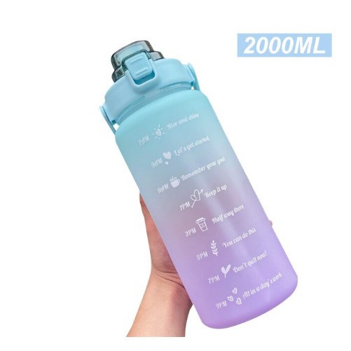 Botol Minum 2 Liter 2000ML Korea VIRAL Motivasi Waktu DIY 3D STICKER