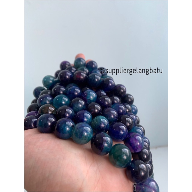 natural APATITE 14mm bahan aksesoris gemstone premium biru ungu akik