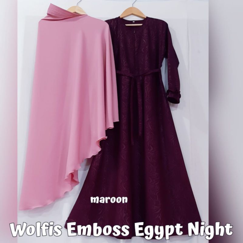 [NEW ARRIVAL] Gamis Set syari wolfis emboss khimar wollycrepe ped antem