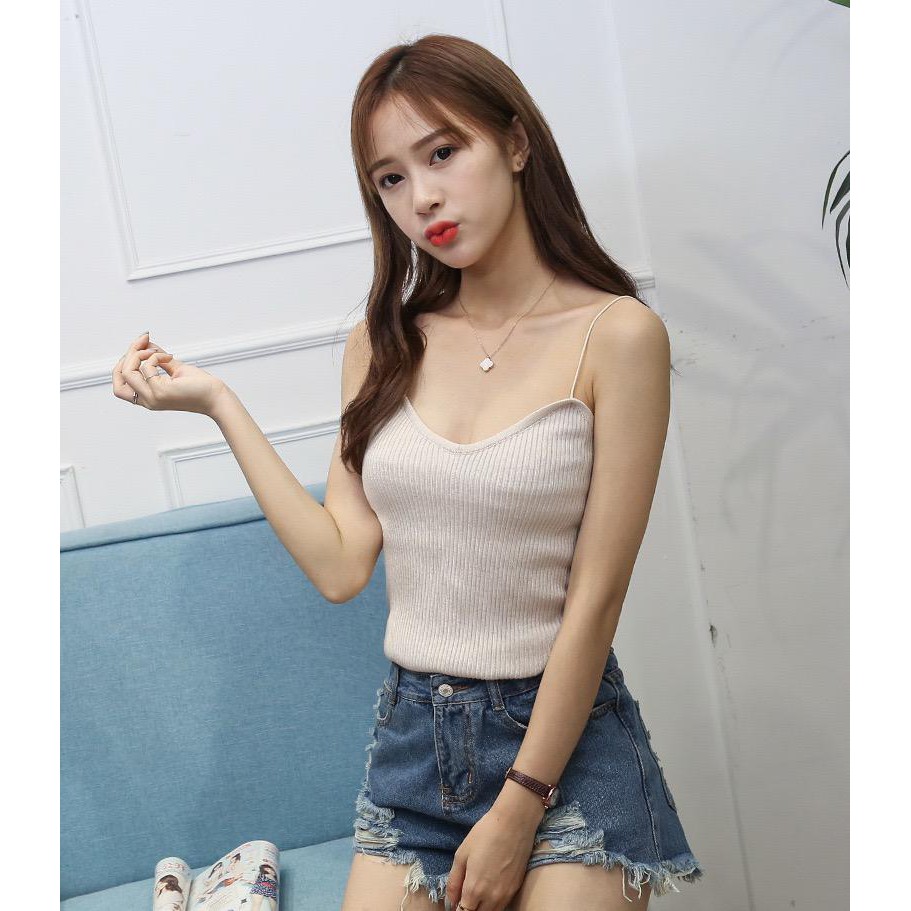 Victoria Korea Knit Tank Top Wanita / Kamisol Rajut / Tanktop Polos Import 4030