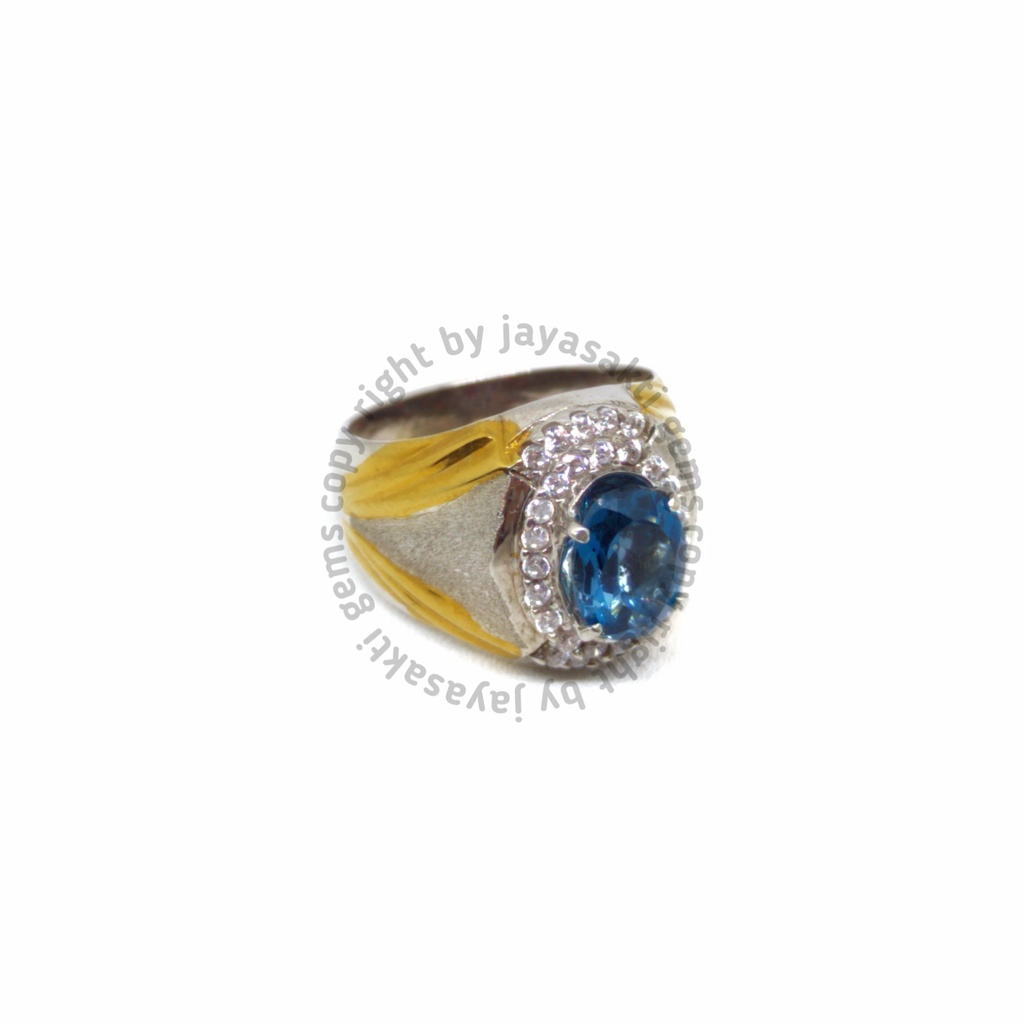 Natural Batu Permata Swiss Blue Topaz Ring Perak Free Memo