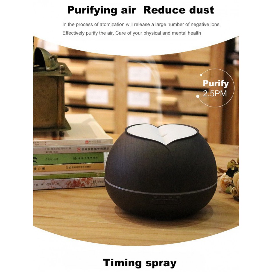 H31 Wooden Humidifier Aroma Diffuser 7 Color LED Light 300ml Brown