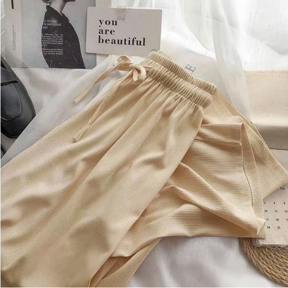 HOPYLOVY Celana Kulot Wanita High Waist Pants Korea Aneska / Celana Panjang Wanita Kulot Highwaist