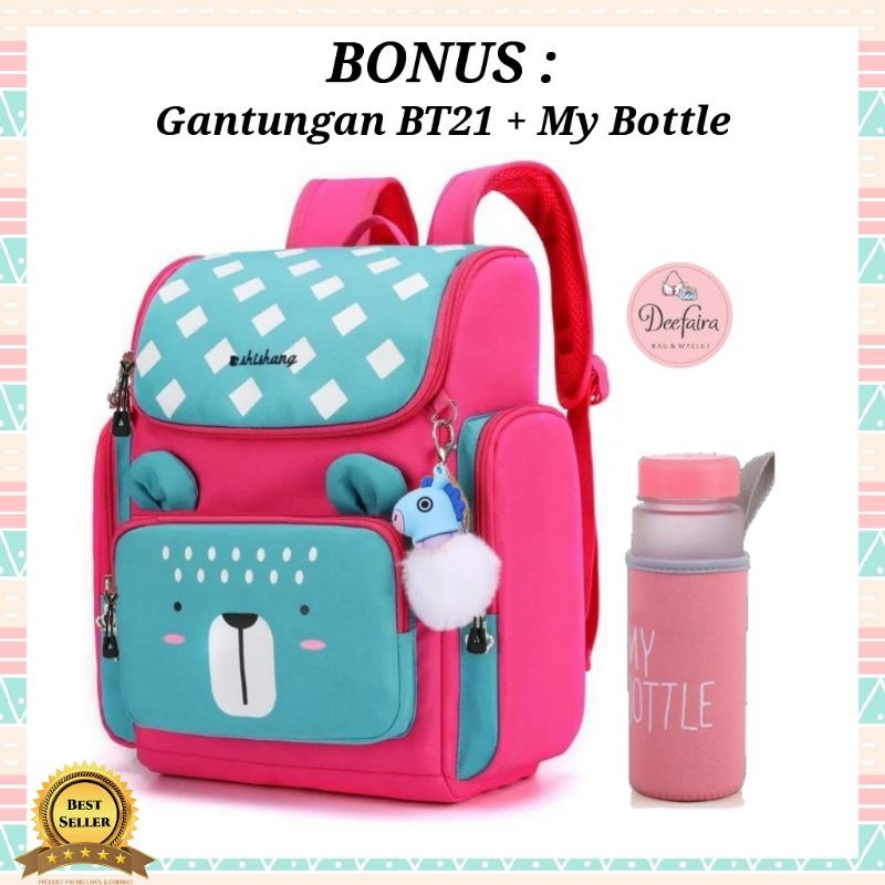 Tas Anak Perempuan Tas Sekolah TK SD  Ransel Wanita Free My Bottle Gantungan BT21