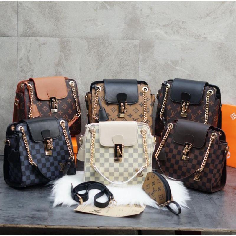 TAS WANITA LV 4470 SET DOMPET UK 23X22CM FREE PAPERBAG ,BISA SELEMPANG & TENTENG