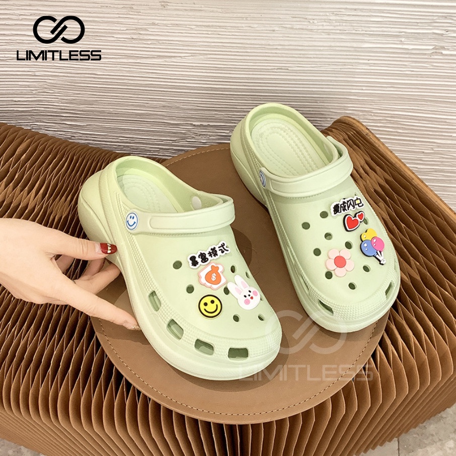 Sandal Wanita Baim Slip On Sendal Platform Cewek Wedges Jibbitz Sandal Fuji Viral Karet Tinggi Tebal Empuk