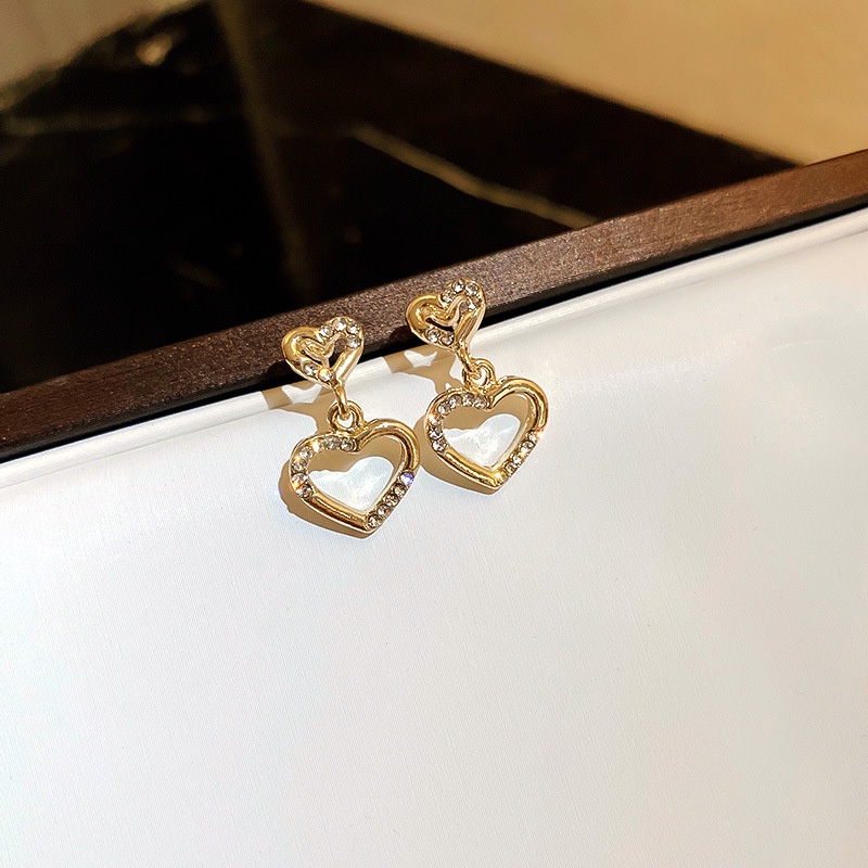 We Flower Anting S925 Silver Bentuk Hati Ganda Aksen Kristal Warna Emas Gaya Vintage Korea Untuk Wanita