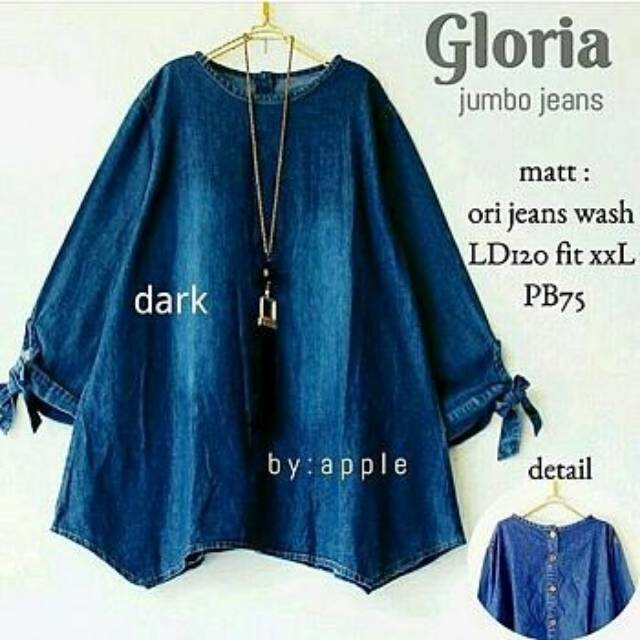 Gloria jumbo jeans, blouse jumbo, blouse bigsize, blouse jeans,blouse jeans jumbo, atasan jumbo