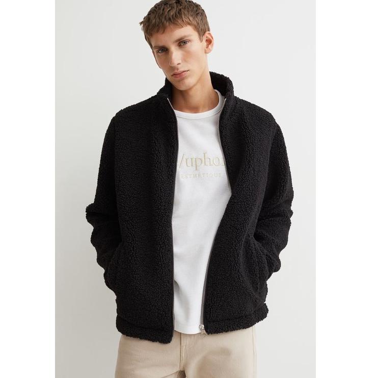 Jaket Sherpa HnM |Jacke tBulu Serpa | Jaket Champion Bulu WALL Hitam | Jaket Musim Dingin Lepas Hang