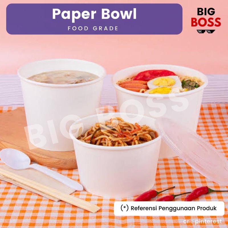 [ISI 25 PCS] Paper Bowl 360ml 500ml 650ml 800ml / Paper Bowl + Tutup / Mangkok Kertas Polos / Mangkok Kertas + Tutup / Paperbowl Polos